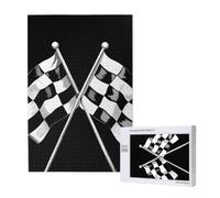 Black White Formula Checkered Flags Pattern Printed 1000 Piece Jigsaw Puzzle for Adults, Cut Brain Teaser Game for Family Home Decor Gift(29.5x19.7 Inch)