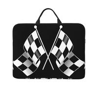 Black White Formula Checkered Flags Pattern Printed 14in Laptop Case Sleeve Bag â€“ Portable Handle & Zipper â€“ Ideal for Travel, Business & Office Use