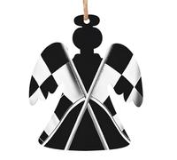 Black White Formula Checkered Flags Pattern Printed Angel Shape Christmas Tree Pendants 2 Pcs, Lanyards Home Holiday Xmas New Year Party Decorations