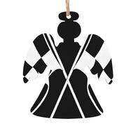 Black White Formula Checkered Flags Pattern Printed Angel Shape Christmas Tree Pendants 2 Pcs, Lanyards Home Holiday Xmas New Year Party Decorations