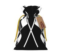 Black White Formula Checkered Flags Pattern Printed Christmas Drawstring Bags with Yellow Christmas Ribbon - Reusable Burlap Drawstring Gift Pouches, M