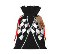 Black White Formula Checkered Flags Pattern Printed Christmas Drawstring Gift Bags-Xmas Wrapping Bags,Candy Bag,For Holiday Party Decorations,Wedding Party Supplies M Red Christmas Ribbon