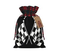 Black White Formula Checkered Flags Pattern Printing Color Matching Plaid Christmas Bag With Drawstring For Christmas Birthdays Party,4.7x6.9 Inch