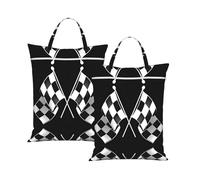 Black White Formula Checkered Flags Pattern Travel Laundry Bag with All-Over Print,Water-Resistant Twill Fabric,Smooth Zipper, Top Carry Handle,Hanging Loop,Large 58x46cm