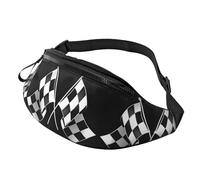 Black White Formula Checkered Flags Pattern Unisex Sport Casual Crossbody Sling Bag, Lightweight Adjustable Chest Pack with Headphone Jack, Durable Polyester Fabric (All-Over Print)