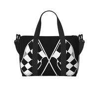 (Black White Formula Checkered Flags Pattern) Waterproof Lightweight Hand Travel Bag - Large Carry-On for 3-5 Day Trips | Air Travel, Sports, Weekend Use | Men & Women (1-Pack)