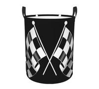 Black White Formula Checkered Flags Pattern Waterproof Polyester Fabric Single-Layer Laundry Hamper With Full Print Design,Sturdy Pe Rim,Dual Handles,For Home Car Storage