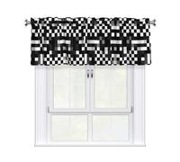 Black White Formula Checkered Pattern Curtain Valance for Windows,Kitchen Window Curtains Blackout Drapes Window Treatments Decorative Rod Pocket Short Curtain for Living Room Bedroom,54" W x 18" L