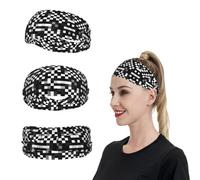 Black White Formula Checkered Pattern Sports Headband for Men Women Wide Elastic Hair Bands Moisture Wicking Workout Sweatband Fashion Non Slip Head Bands Running Bandana for Yoga Fitness