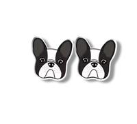 Black White Frenchie French Bulldog Shrinky Plastic Mini Small Tiny Gift Handcrafted Custom Unique Stud Earrings Pierced Ears Personalised Fashion Acrylic Y2K Harajuku Jewelry Resin Studs Jewellery