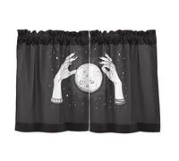 Black White Full Moon with Rays in The Hands of Fortune Teller 2 Panels Kitchen Small Window Curtains, Tier Curtains Rod Pocket Half Short Curtains Blackout Cafe Drapes One Image 27x24 in