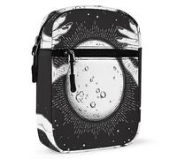 Black White Full Moon with Rays in the Hands of Fortune Teller Adjustable Fanny Waist Pack Pouch, Waterproof Crossbody Runners Bag Wallet for Gym Hiking Fitness Women Men 6.1 x 2.2 x 7.9 inch
