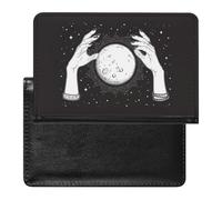 Black White Full Moon with Rays in the Hands of Fortune Teller Women's Passport Protector, Men's Passport Protector, PU Travel Passport Protector for Women Men Worker 5.8 x 3.9 x 0.4 inch