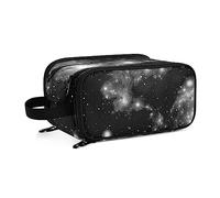 Black White Galaxy Space Shiny Stars Nebula White Glaring Stars Women's Portable Makeup Bag with Handle, Cosmetic Bag, Travel Cosmetic Bag Durable Toiletry Storage Organizer 11 x 7 x 5.7 inch