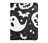 Black White Ghosts Halloween Pattern Print Passport Holder for Travel with Credit Card Holder Slots RFID Passport Book Holders PU Leather Travel Accessories for Women Men