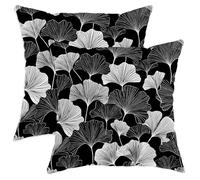 Black White Ginkgo Leaf Pillow Covers Set of 2, Modern Botanical Throw Pillows Case, Stylish Decorative Cushion Covers for Home Sofa Bed Couch 14x14 Inch