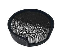 Black White Glitter Coasters For Drinks, 6 Pcs Leather Coaster With Holder, Round Cup Mat Pad Set For Home And Kitchen 3.9 Inches