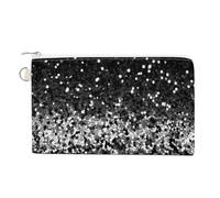 Black White Glitter Coin Purse with Zipper Coin Wallet Coin Pouch Canvas Change Purse Pouch Zero Wallet Coin Bag