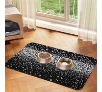 Black White Glitter Dog Food Mats for Floors, 16x24 Inch Non-Slip Super Absorbent Pet Food Mat, Dishwasher Dog Mat for Food and Water, Cute Rubber Quick Dry Pet Feeding Mat for Dogs Puppy Cats