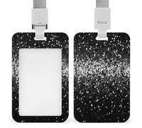Black White Glitter ID Badge Holder Waterproof Card Protector Push-Pull Slot Work ID Card Holder with Lanyard Personalized Detachable Card Holders for Office Corporate Use