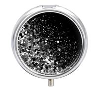 Black White Glitter Pill Box Medicine Pill Organizer 3 Compartment Daily Pill Case Small Pill Container Round Pill Holder Travel Pill Box Metal Pill Case for Purse Pocket