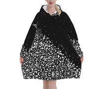 Black White Glitter Print Blanket Hoodie Oversized Wearable Hooded Blanket Warm Throw Blanket Sweatshirt For Women Men Teens 320g Flannel
