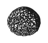 Black White Glitter Print Premium Double Layer Shower Cap For Women With Reusable Shower Cap For Hair - Waterproof Plastic Cap - Shower Caps For Long, Short And Curly Hairs