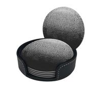 Black White Glitter Print Round Leather Coasters 3.9 in Elegant Pu Leather Coasters Set with Storage Box for Dining Table