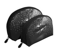 Black White Glitter Print Small Purses 2Pcs Portable Coin Purse Makeup Bag Soft Vacation Pouch Change Holder Wallet with Zipper Portable for Shopping Travel Party Cosmetic Bag