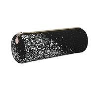 Black White Glitter Print Women Men Pencil Case Cylindrical Lightweight Pen Pouch Office Stationery Organizer