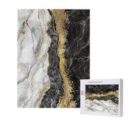 Black White Gold Foil Marble,500 Pieces Wooden Jigsaw Family Game Jigsaw Puzzles for Adults Teens