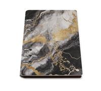 Black White Gold Foil Marble A5 Loose Leaf Notebook, Premium PU Leather Refillable 6-Ring Binder Journal, Durable Cover Lined Paper Lay Flat Design for Writing Journaling and Organization