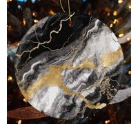 Black White Gold Foil Marble Ceramic Christmas Ornaments - 4 Pcs Rustic Round Xma Tree Decor with Hanging String, Personalized Vintage Double-Sided Holiday Party Decorations for Xmas Gifts