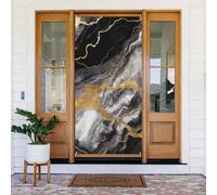 Black White Gold Foil Marble Door Cover Decorations, Welcome Door Banner Backdrop Seasonal Spring Summer Porch Banner Sign Photo Background for Indoor Outdoor Party Decor 72.8 x 35.4 Inch