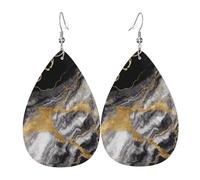 Black White Gold Foil Marble Earrings for Women Teardrop Leather Earring Double Sided Drop Dangle Earrings Lightweight Women's Ear Accessories Jewelry Fashion Birthday Gift