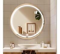 Black/White/Gold Round LED Mirror Wall Mounted Circle Mirrors Metal Frame 3 Colors Light for Living Room, Bathroom, Wall, Entryway(Gold,60cm/24in)