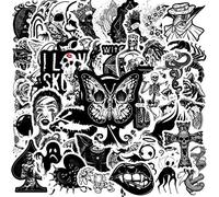 Black White Gothic Stickers - 50 PCS, Gift for Children, Teens, Adults, Boys - Waterproof, Punk Gothic Skull Vinyl Stickers for Laptop, Journal, Dairy, Scrapbook, Skateboard