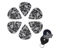 Black White Gray Camouflage Guitar Picks 6 Pack 3 Different Thickness Celluloid Guitar Plectrums with Guitar Pick Holder Personalized Guitar Pick for Acoustic Guitar, Electric Guitar, Bass 0.96mm