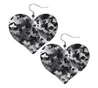 Black White Gray Camouflage Leather Earrings for Women Heart Earrings Lightweight Dangle Drop Earrings Cute Jewelry Gift