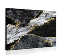 Black White Gray Gold Abstract Wall Art Modern Gold Foil Abstract Paintings Lines Yellow and White Prints with Black Gold Marble Canvas Picture Abstract Poster Marble Black Artwork 16x24inch No Frame