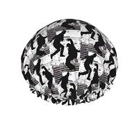 Black White Grey Hip Hop Dancers Waterproof Shower Cap,Elastic Bathing Hair Cap Environmental Protection Hair Bath Caps, Double WaterproofBathing Shower Hat
