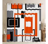 Black White Grey Orange Window Curtains 66x72 Geometric Square Window Curtains for Kids Adults Geometry Striped Curtains Modern Abstract Grids Window Treatments 2 Panels Room Decor