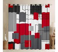 Black White Grey Red Window Curtains 46x54 Geometry Square Blackout Curtains for Kids Boys Bedroom Modern Abstract Geometric Stripes Window Curtains Line Window Treatments 2 Panels