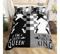 (Black White Grey, Single(No Comforter)) King and Queen Crown Duvet Cover Black White Mr Mrs Double Bedding Set For Adults Men Women,His And Hers Couple Comforter Cover Valentine'S Day
