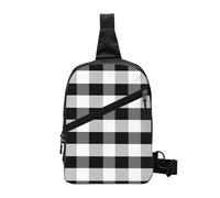 Black White Grid Foldable Sling Bag for Men Women Water Resistant Chest Bag Buffalo Plaid Fanny Pack Crossbody Backpack for Travel Hiking Sports
