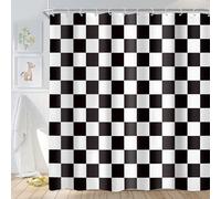 Black White Groovy Checkered Extra Long Vintage Bathroom Shower Curtain Set