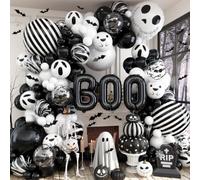 Black White Halloween Balloon Arch Garland Kit Skeleton Boo Foil Balloons | Halloween Ghost Bat Eyeball Print Balloons With Skull Striped Mylar Balloons 3d Bats For Birthday Haunted House Decorations