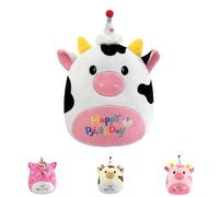 Black & White Happy Birthday Unicorn Cow Soft Plush Toy, 8" Squishy Cute Animal Plushie Gift for Kids, Cuddly Home Decor