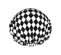 Black White Harlequin Diamonds Waterproof Shower Cap,Elastic Bathing Hair Cap Environmental Protection Hair Bath Caps, Double WaterproofBathing Shower Hat