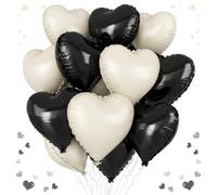 Black White Heart Balloons, 18 Inch Black and Cream White Heart Shape Balloon, 12PCS White Sand Black Helium Foil Heart Balloon for Birthday Wedding Bridal Shower Bachelorette Party Decorations